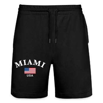 Miami, USA - Stanley/Stella Trainer Unisex Organic Jogging Shorts - black - Front - Nik (191cm) & Marisol (170cm)