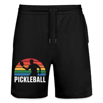 Pickleball Sunset Silhouette - Stanley/Stella Trainer Unisex Organic Jogging Shorts - black - Front - Nik (191cm) & Marisol (170cm)