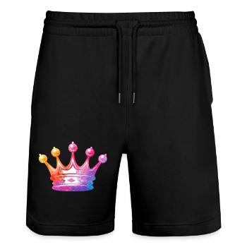 Wasserfarbene Kronenkunst - Stanley/Stella Unisex Bio Joggingshorts Trainer  - Schwarz - Vorne - Nik (191cm) & Marisol (170cm)