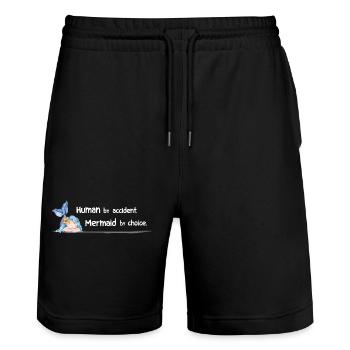 Human by Accident – Mermaid by Choice - Stanley/Stella Trainer Unisex Organic Jogging Shorts - black - Front - Nik (191cm) & Marisol (170cm)