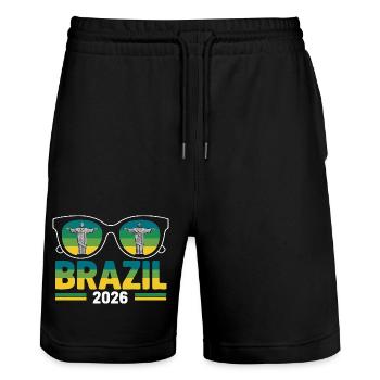 Brasilien 2026 Christusstatuen Sonnenbrille - Stanley/Stella Unisex Bio Joggingshorts Trainer  - Schwarz - Vorne - Nik (191cm) & Marisol (170cm)