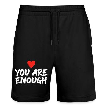 You are enough Herz Affirmation Selbstliebe - Stanley/Stella Unisex Bio Joggingshorts Trainer  - Schwarz - Vorne - Nik (191cm) & Marisol (170cm)