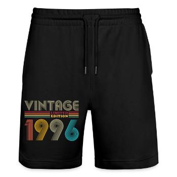 1996 Vintage-Geburtstagsgeschenk Mann Frau - Stanley/Stella Unisex Bio Joggingshorts Trainer  - Schwarz - Vorne - Nik (191cm) & Marisol (170cm)