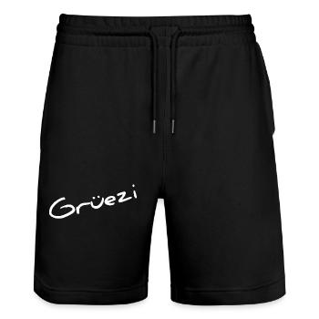 Grüezi - Hopp Schwiiz - Schweiz - Switzerland - Stanley/Stella Trainer Unisex Organic Jogging Shorts - black - Front - Nik (191cm) & Marisol (170cm)