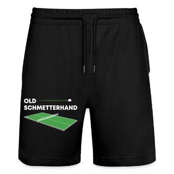 Tischtennis Old Schmetterhand Spruch - Stanley/Stella Unisex Bio Joggingshorts Trainer  - Schwarz - Vorne - Nik (191cm) & Marisol (170cm)