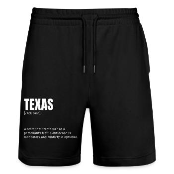 Texas Large Format Typography Humor - Stanley/Stella Trainer Unisex Organic Jogging Shorts - black - Front - Nik (191cm) & Marisol (170cm)