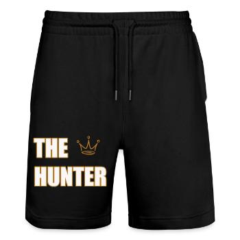 THE HUNTER – Déclaration audacieuse sur la nature et la chasse - Short de jogging bio TRAINER Stanley/Stella unisexe - noir - Devant - Nik (191cm) & Marisol (170cm)