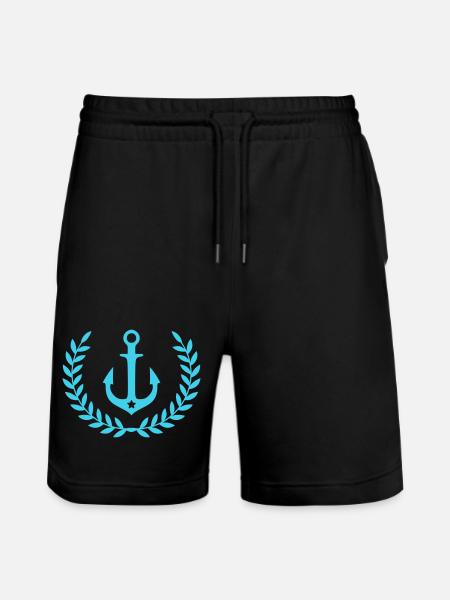 Anchor Wreath Nautical Emblem - Stanley/Stella Trainer Unisex Organic Jogging Shorts - black
