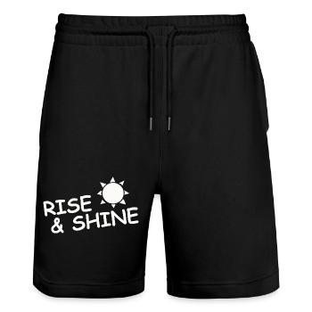 RISE & SHINE - Stanley/Stella Trainer Unisex Organic Jogging Shorts - black - Front - Nik (191cm) & Marisol (170cm)