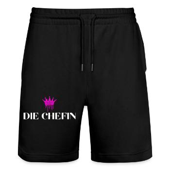 Die Chefin Krone Chefin Geschenke - Stanley/Stella Unisex Bio Joggingshorts Trainer  - Schwarz - Vorne - Nik (191cm) & Marisol (170cm)