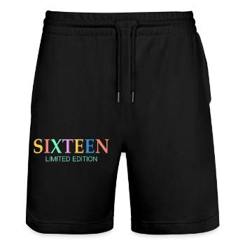 16. Geburtstag Limited Edition Vintage - Stanley/Stella Unisex Bio Joggingshorts Trainer  - Schwarz - Vorne - Nik (191cm) & Marisol (170cm)