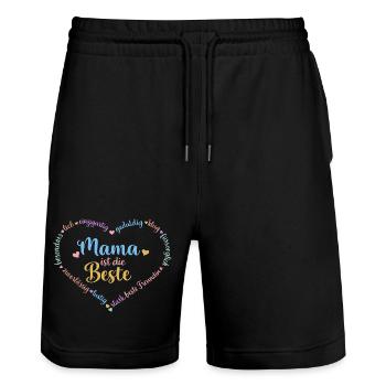 Maman est la meilleure - cœur - personnalisable - Short de jogging bio TRAINER Stanley/Stella unisexe - noir - Devant - Nik (191cm) & Marisol (170cm)