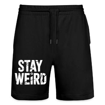 Stay Weird Distressed Text - Stanley/Stella Unisex Bio Joggingshorts Trainer  - Schwarz - Vorne - Nik (191cm) & Marisol (170cm)
