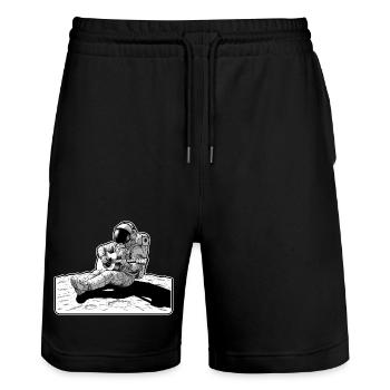 Astronautenmusik Gitarrenmond - Stanley/Stella Unisex Bio Joggingshorts Trainer  - Schwarz - Vorne - Nik (191cm) & Marisol (170cm)
