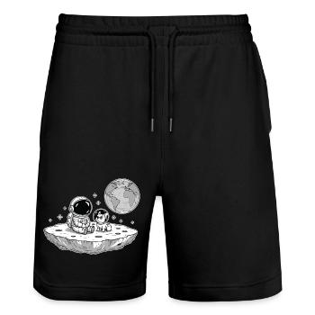 Astronaut Dog Bulldog Space - Stanley/Stella Trainer Unisex Organic Jogging Shorts - black - Front - Nik (191cm) & Marisol (170cm)