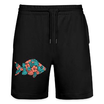 Tropical Flower Fish Silhouette - Stanley/Stella Trainer Unisex Organic Jogging Shorts - black - Front - Nik (191cm) & Marisol (170cm)