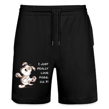 Le chien adore dire dessiner un chien drôle - Short de jogging bio TRAINER Stanley/Stella unisexe - noir - Devant - Nik (191cm) & Marisol (170cm)