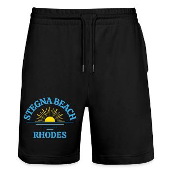Rhodes Sunrise Beach Logo - Stanley/Stella Unisex Bio Joggingshorts Trainer  - Schwarz - Vorne - Nik (191cm) & Marisol (170cm)