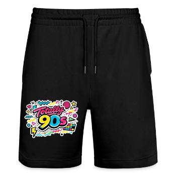 90er Vintage 90s Mottoparty - Stanley/Stella Unisex Bio Joggingshorts Trainer  - Schwarz - Vorne - Nik (191cm) & Marisol (170cm)