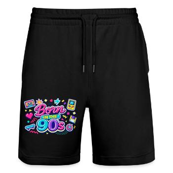 Born in den 90ern Neon-Retro - Stanley/Stella Unisex Bio Joggingshorts Trainer  - Schwarz - Vorne - Nik (191cm) & Marisol (170cm)