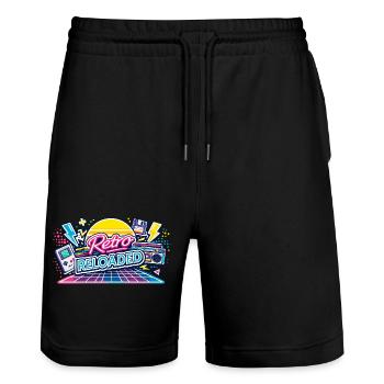 Retro Reloaded Neon Grid - Stanley/Stella Trainer Unisex Organic Jogging Shorts - black - Front - Nik (191cm) & Marisol (170cm)