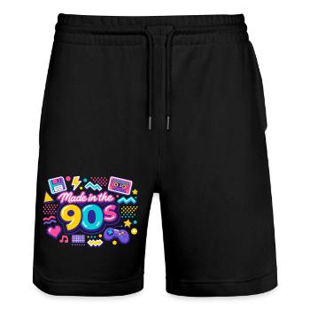 made in the 90s - Stanley/Stella Unisex Bio Joggingshorts Trainer  - Schwarz - Vorne - Nik (191cm) & Marisol (170cm)