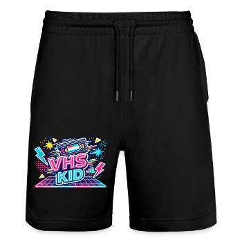 VHS KID Neon Retro - Stanley/Stella Unisex Bio Joggingshorts Trainer  - Schwarz - Vorne - Nik (191cm) & Marisol (170cm)