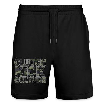 Camouflage Clutch Kick Culture Car Tuning Szene - Stanley/Stella Unisex Bio Joggingshorts Trainer  - Schwarz - Vorne - Nik (191cm) & Marisol (170cm)