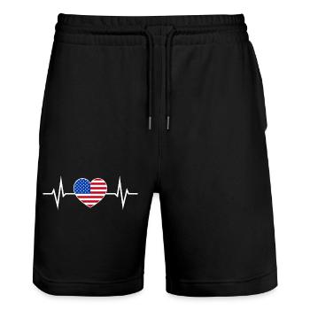 USA Herzschlag Amerika Fan Amerikanische Flagge - Stanley/Stella Unisex Bio Joggingshorts Trainer  - Schwarz - Vorne - Nik (191cm) & Marisol (170cm)