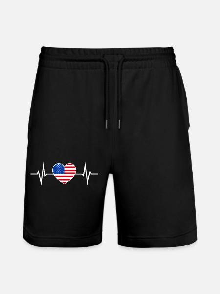 USA Heartbeat America Fan American Flag - Stanley/Stella Trainer Unisex Organic Jogging Shorts - black