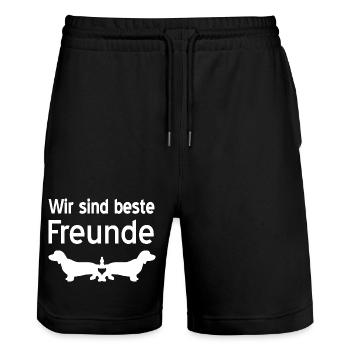 Dackel - Stanley/Stella Unisex Bio Joggingshorts Trainer  - Schwarz - Vorne - Nik (191cm) & Marisol (170cm)