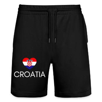 Cœur avec drapeau croate, j’aime la Croatie - Short de jogging bio TRAINER Stanley/Stella unisexe - noir - Devant - Nik (191cm) & Marisol (170cm)