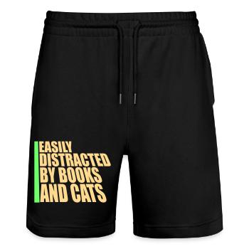 Facilement distrait par les livres et le livre des chats - Short de jogging bio TRAINER Stanley/Stella unisexe - noir - Devant - Nik (191cm) & Marisol (170cm)