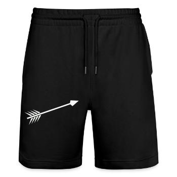 White arrow with feather - Stanley/Stella Trainer Unisex Organic Jogging Shorts - black - Front - Nik (191cm) & Marisol (170cm)