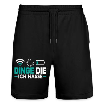 Nerd Computer DINGE DIE ICH HASSE LUSTIG - Stanley/Stella Unisex Bio Joggingshorts Trainer  - Schwarz - Vorne - Nik (191cm) & Marisol (170cm)