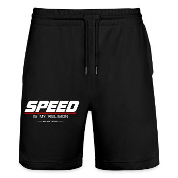 SPEED_IS_MY_RELIGION - Short de jogging bio TRAINER Stanley/Stella unisexe - noir - Devant - Nik (191cm) & Marisol (170cm)