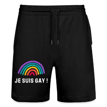 Je suis gay – arc-en-ciel fierté LGBTQ+ - Short de jogging bio TRAINER Stanley/Stella unisexe - noir - Devant - Nik (191cm) & Marisol (170cm)