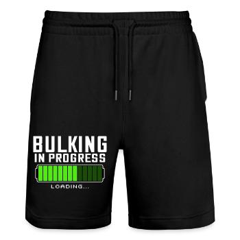 Bulking in Progress Fitness GYM Bodybuilding - Stanley/Stella Unisex Bio Joggingshorts Trainer  - Schwarz - Vorne - Nik (191cm) & Marisol (170cm)