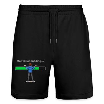 Motivationslade... Bitte warten Sie - Stanley/Stella Unisex Bio Joggingshorts Trainer  - Schwarz - Vorne - Nik (191cm) & Marisol (170cm)
