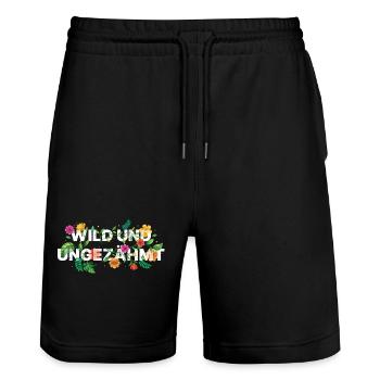 Sauvages et indomptés – Dicton des tendances florales - Short de jogging bio TRAINER Stanley/Stella unisexe - noir - Devant - Nik (191cm) & Marisol (170cm)