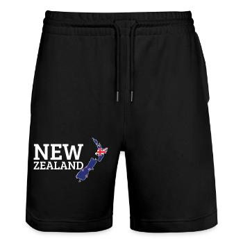 New Zealand Cool New Zealander Flag - Stanley/Stella Trainer Unisex Organic Jogging Shorts - black - Front - Nik (191cm) & Marisol (170cm)