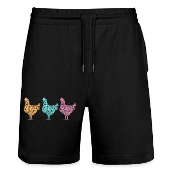 Fans de poulet - Coq - Coq - Poulet fleur - Bio - Short de jogging bio TRAINER Stanley/Stella unisexe - noir - Devant - Nik (191cm) & Marisol (170cm)