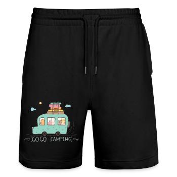 Family camping holiday - Stanley/Stella Trainer Unisex Organic Jogging Shorts - black - Front - Nik (191cm) & Marisol (170cm)