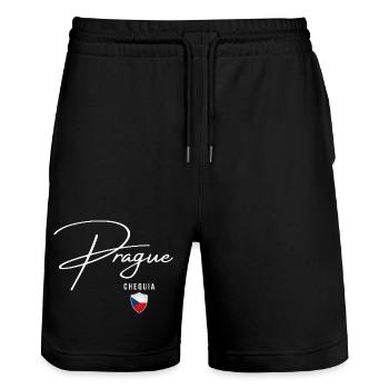 Prague Czechia, elegant design Prague - Stanley/Stella Trainer Unisex Organic Jogging Shorts - black - Front - Nik (191cm) & Marisol (170cm)