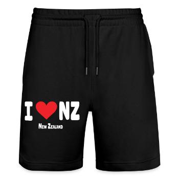 I Love NZ New Zealand - Stanley/Stella Trainer Unisex Organic Jogging Shorts - black - Front - Nik (191cm) & Marisol (170cm)