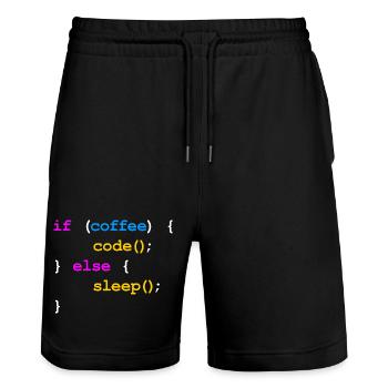 Kein Kaffee Kein Code Programmierer Informatiker - Stanley/Stella Unisex Bio Joggingshorts Trainer  - Schwarz - Vorne - Nik (191cm) & Marisol (170cm)