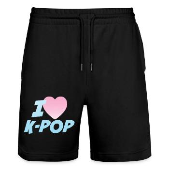 J’adore la K-pop - Short de jogging bio TRAINER Stanley/Stella unisexe - noir - Devant - Nik (191cm) & Marisol (170cm)