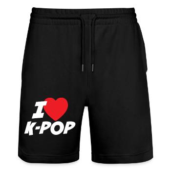 J’adore la K-pop - Short de jogging bio TRAINER Stanley/Stella unisexe - noir - Devant - Nik (191cm) & Marisol (170cm)