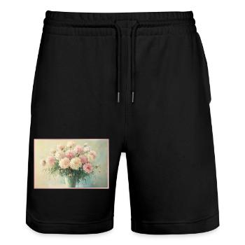 Zartes Pastell-Blumenbouquet - Stanley/Stella Unisex Bio Joggingshorts Trainer  - Schwarz - Vorne - Nik (191cm) & Marisol (170cm)