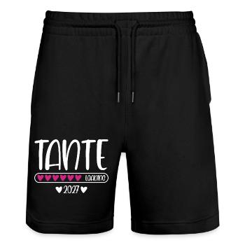 Tante 2027 loading mit Herzchen Ladebalken - Stanley/Stella Unisex Bio Joggingshorts Trainer  - Schwarz - Vorne - Nik (191cm) & Marisol (170cm)